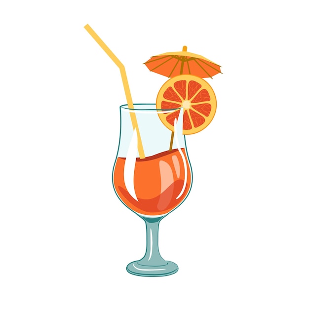 Ilustración de color de copa de cóctel con bebida de naranja Ilustración vectorial de bebida de naranja