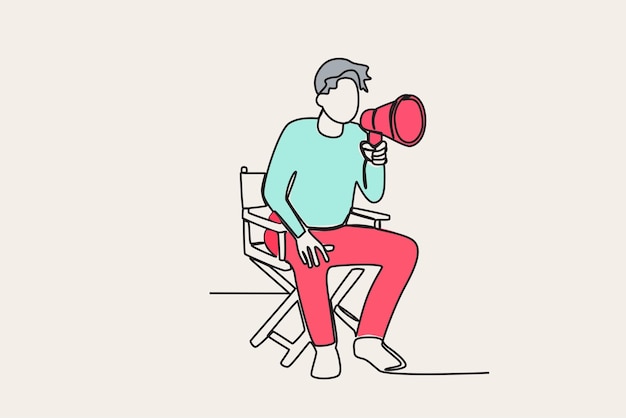 Ilustración a color de un director dando instrucciones Dibujo de una línea del director
