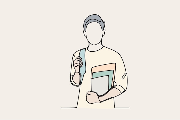 Ilustración en color de un hombre que llevaba un bolso Dibujo en línea del día internacional del estudiante