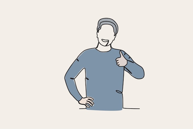 Ilustración a color de un hombre riendo con un pulgar hacia arriba Dibujo en línea del Día mundial de la sonrisa