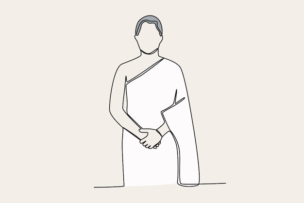 Ilustración a color de un hombre vestido con ropa de peregrino Hajj peregrinos dibujo en línea