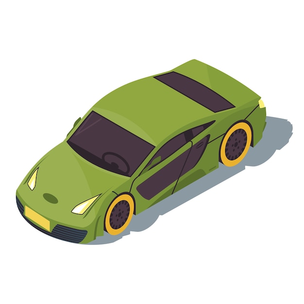 Vector ilustración de color isométrica de coche deportivo. infografía de transporte urbano. coche de carreras. superdeportivo verde. automático rápido urbano. transporte de la ciudad. concepto de automóvil 3d aislado sobre fondo blanco.