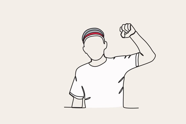 Ilustración en color de un joven apretando los puños Dibujo en línea de la promesa de la juventud