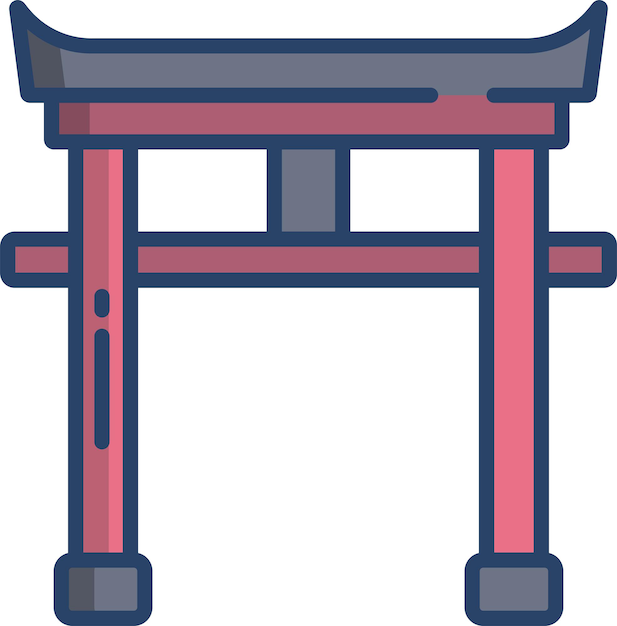 Ilustración en color lineal de la puerta japonesa