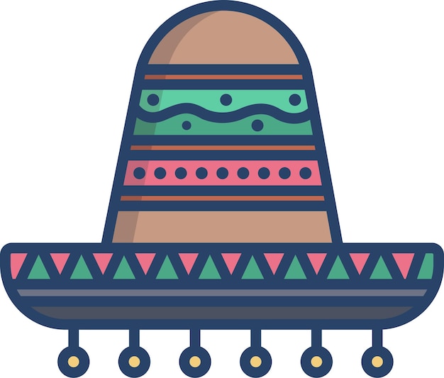 Ilustración en color lineal de sombrero mexicano