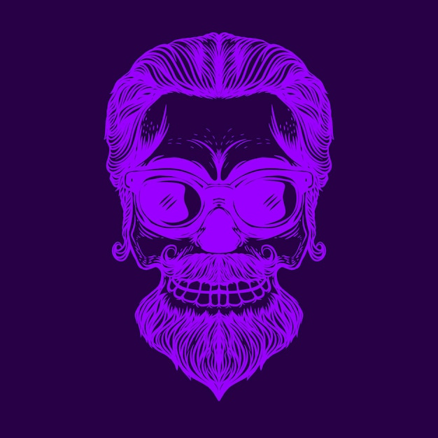 Ilustración de color neón de cara de calavera