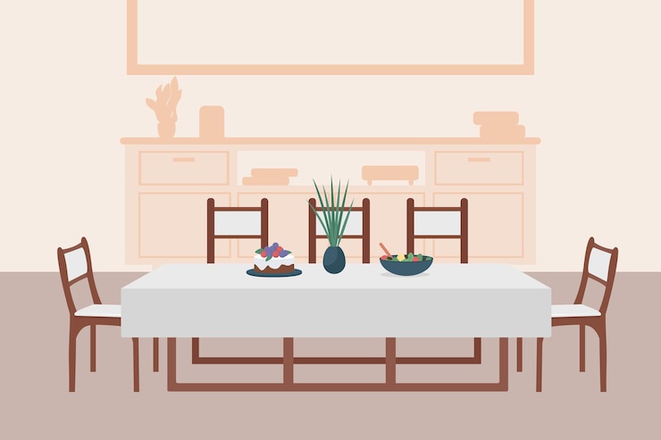 Vector ilustración de color plano de comedor de lujo. cómoda casa contemporánea.