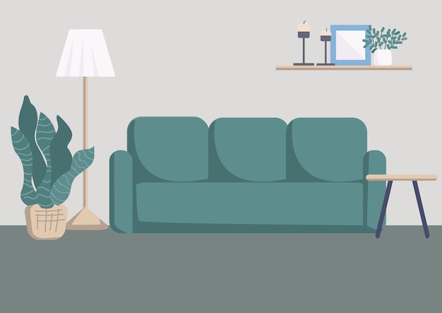 Ilustración de color plano interior de sala de estar moderna