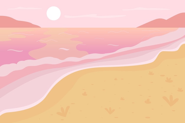 Ilustración de color plano de paisaje de playa romántica