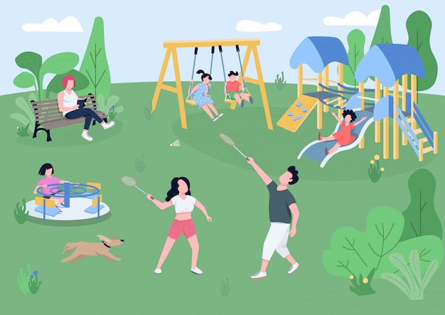 Ilustración de color plano del parque infantil