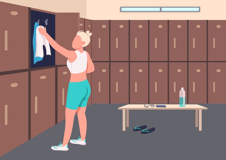 Vector ilustración de color plano de vestuario de gimnasio