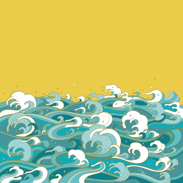 Vector ilustración en color, que representa las olas del mar en estilo oriental tradicional.