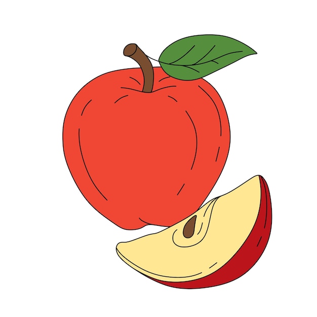 Ilustración de color de vector de garabato de Apple aislado en blanco