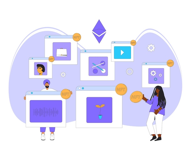Ilustración en color del vector de tokens no fungibles de NFT