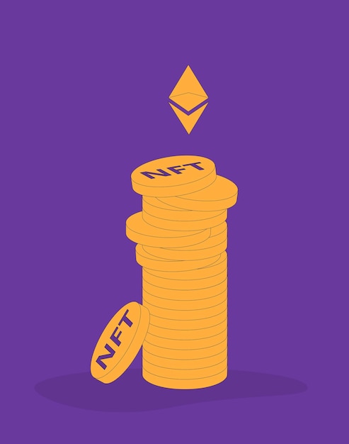 Ilustración en color del vector de tokens no fungibles de NFT