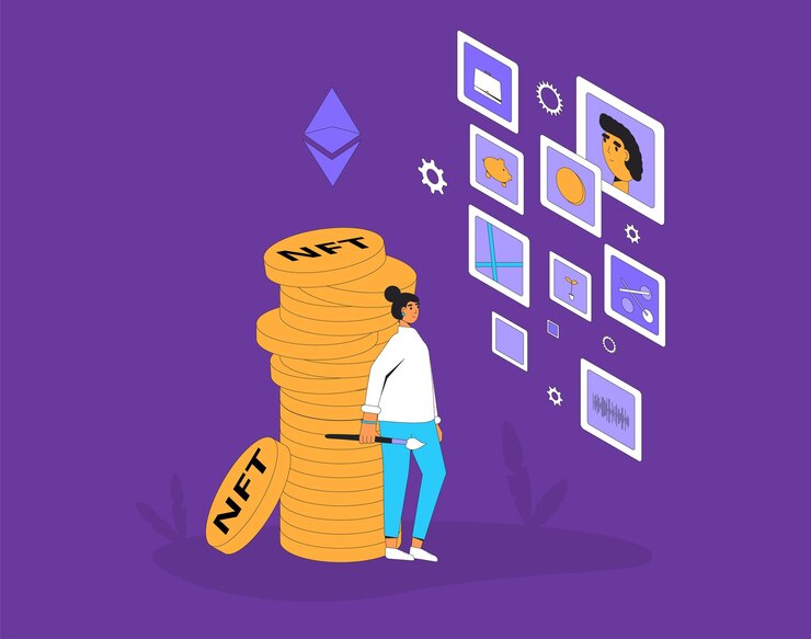 Vector ilustración en color del vector de tokens no fungibles de nft