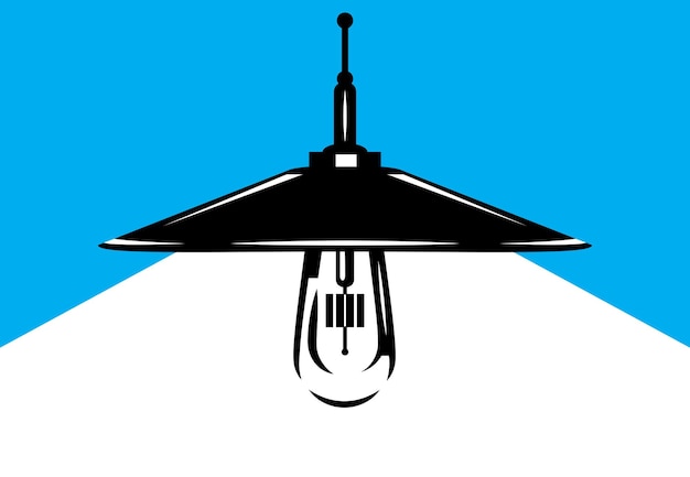 Ilustración de color vectorial con lámpara grande colgante y brillante y lugar de pantalla para plantilla de texto para banner o sitio Fondo azul