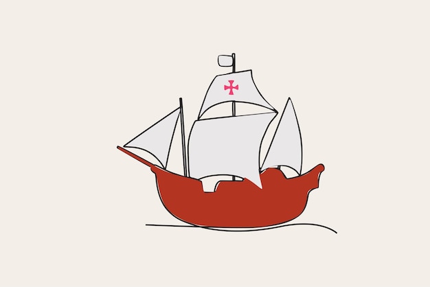 Vector ilustración en color de un velero dibujo en línea del día de colón