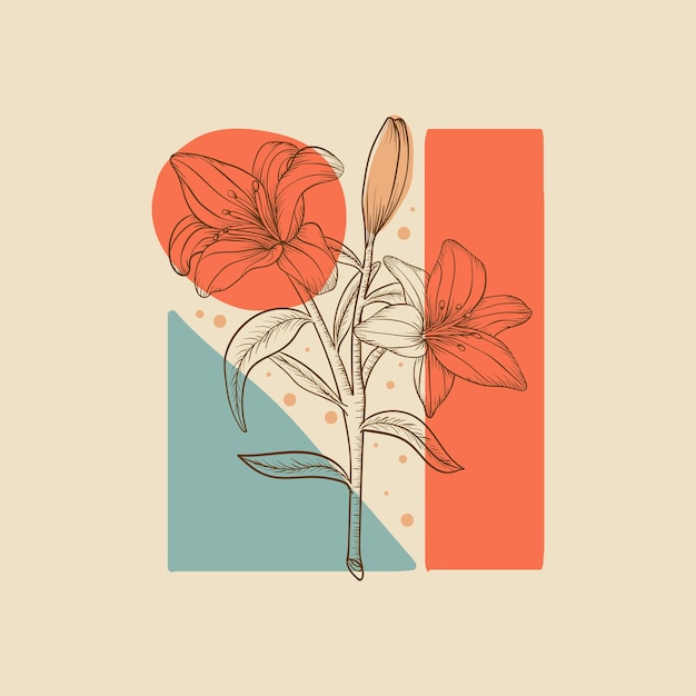 Vector ilustración de color vintage de flor de lirio dibujada a mano