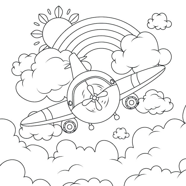 Ilustración para colorear de un avión dibujado a mano
