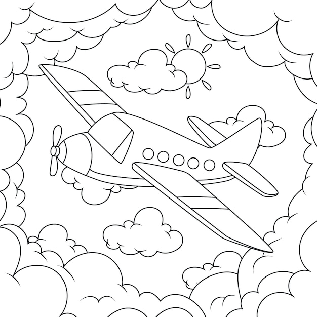 Ilustración para colorear de un avión dibujado a mano