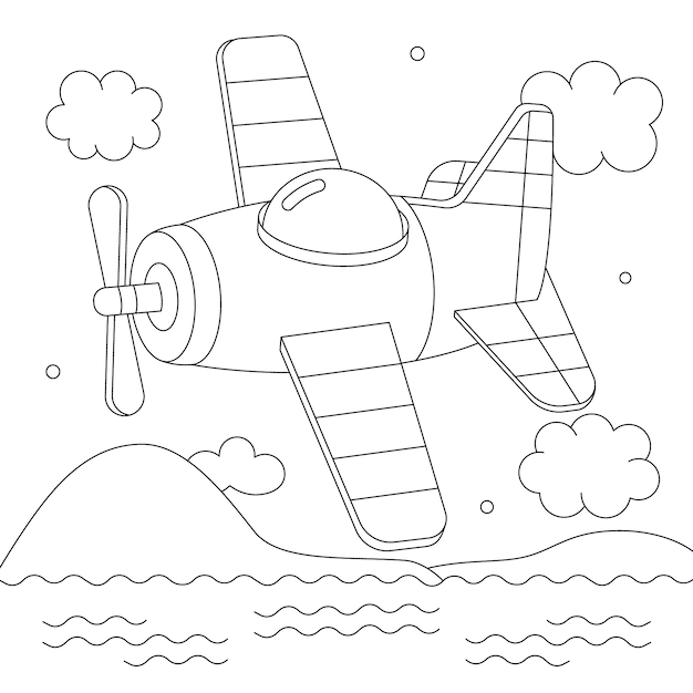 Ilustración para colorear de un avión dibujado a mano