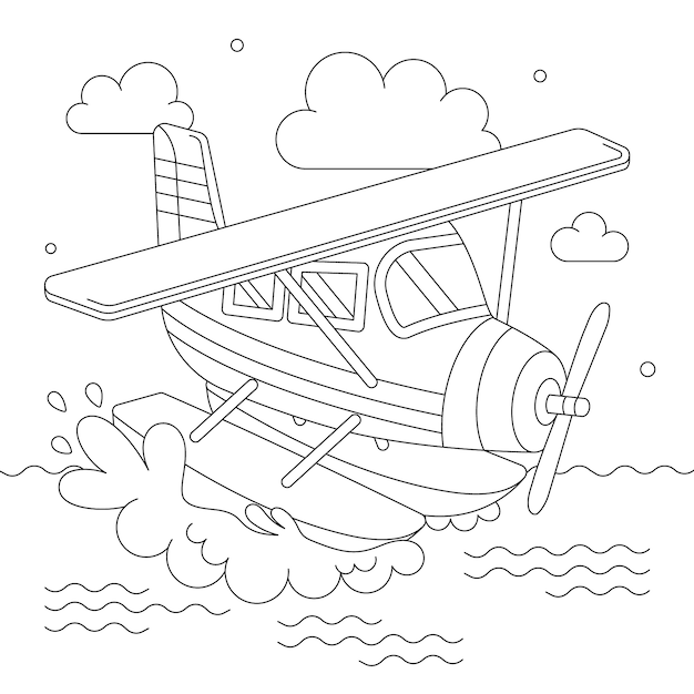 Ilustración para colorear de un avión dibujado a mano