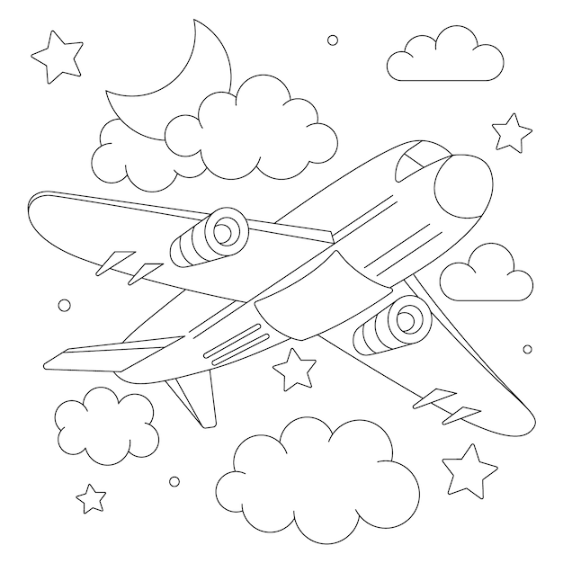 Ilustración para colorear de un avión dibujado a mano