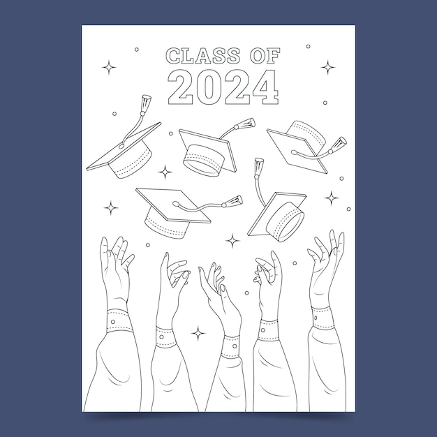 Vector ilustración para colorear de la clase de 2024 dibujada a mano