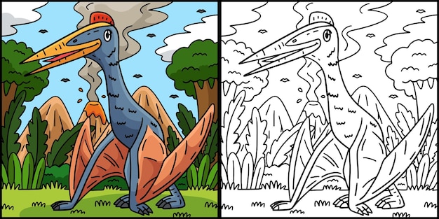 Ilustración para colorear del dinosaurio Quetzacoatlus