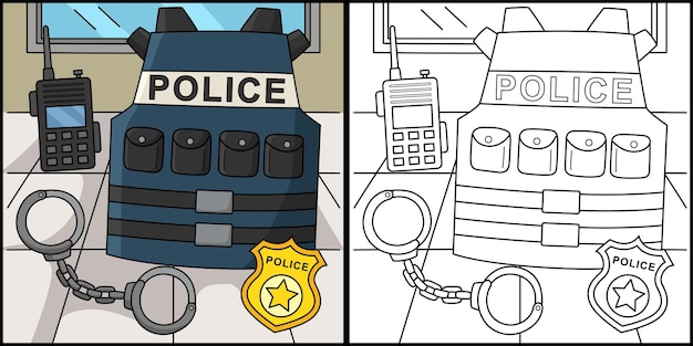 Vector ilustración para colorear el equipo de un oficial de policía