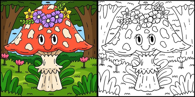 Ilustración para colorear el hongo con la corona floral