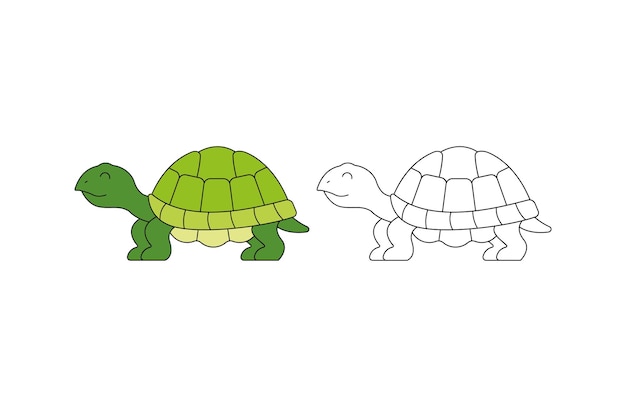 Ilustración para colorear infantil con plantilla de vector de tortuga