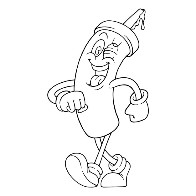 Ilustración para colorear de la mascota de la botella de salsa feliz