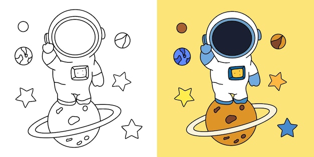 Ilustración para colorear para niños con astronauta