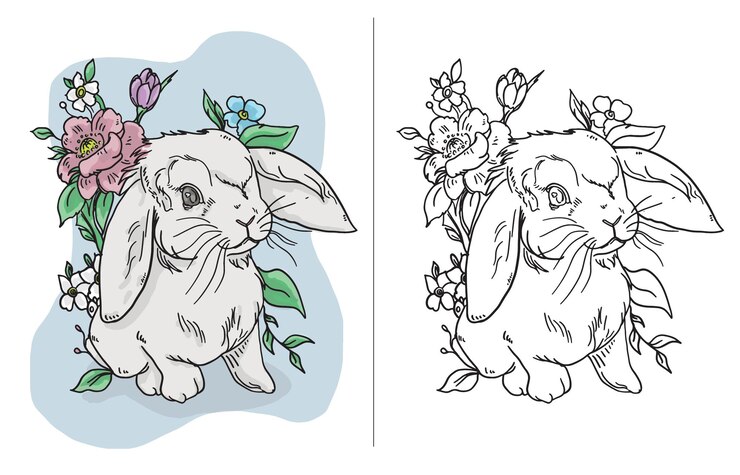 Ilustración para colorear para niños con conejo