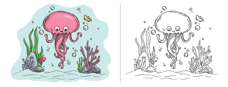 Ilustración para colorear para niños con pulpo