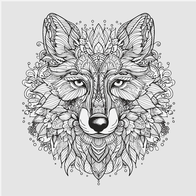 Ilustración para colorear página del libro cabeza de lobo