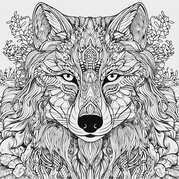 Vector ilustración para colorear página del libro cabeza de lobo