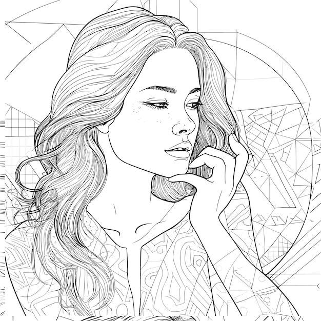 Vector ilustración para colorear página de libro mujer estudio