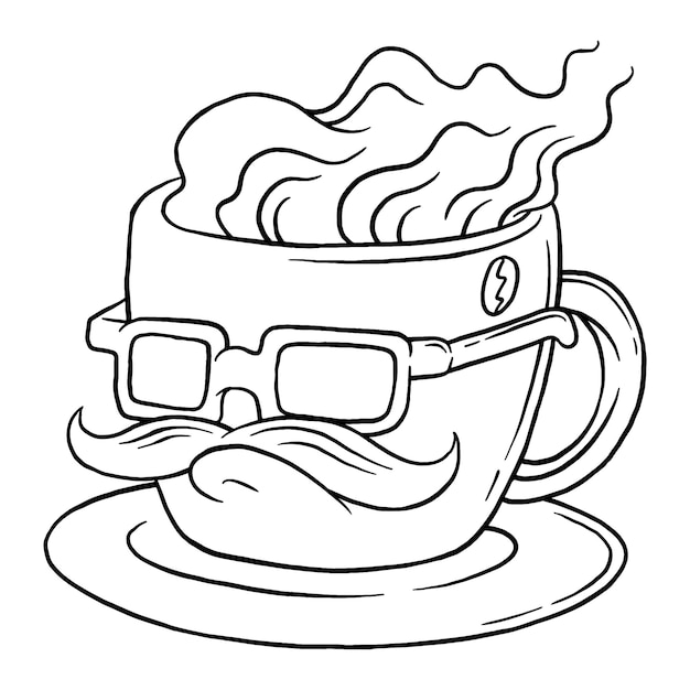 Ilustración para colorear de la taza de café hipster de dibujos animados