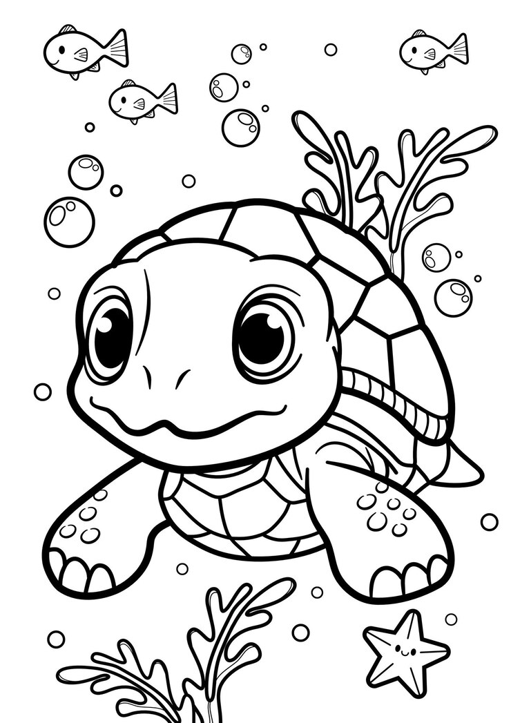 Ilustración para colorear de una tortuga linda