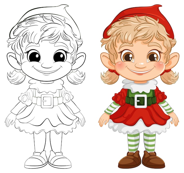 Ilustración y coloreo de los elfos alegres de Navidad