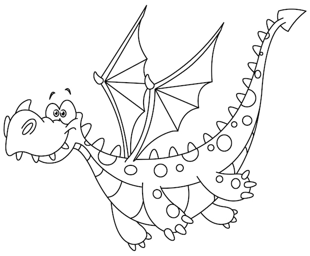 Ilustración y coloreo de la línea vectorial del dragón volador delineado