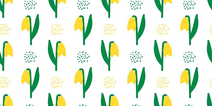 Ilustración de colores de flores sin costuras para niños de estilo amarillo con dibujos florales de fondo gracioso