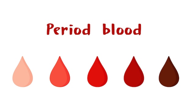 Ilustración de los colores de la sangre del período en forma de gotas Colores de menstruación saludables y malos