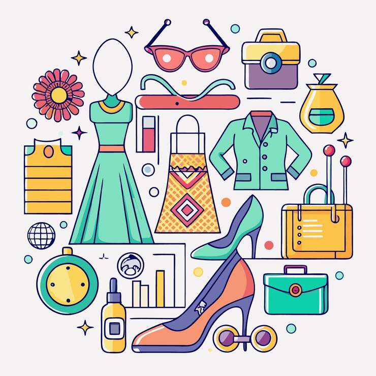 Vector ilustración colorida de accesorios y objetos de moda