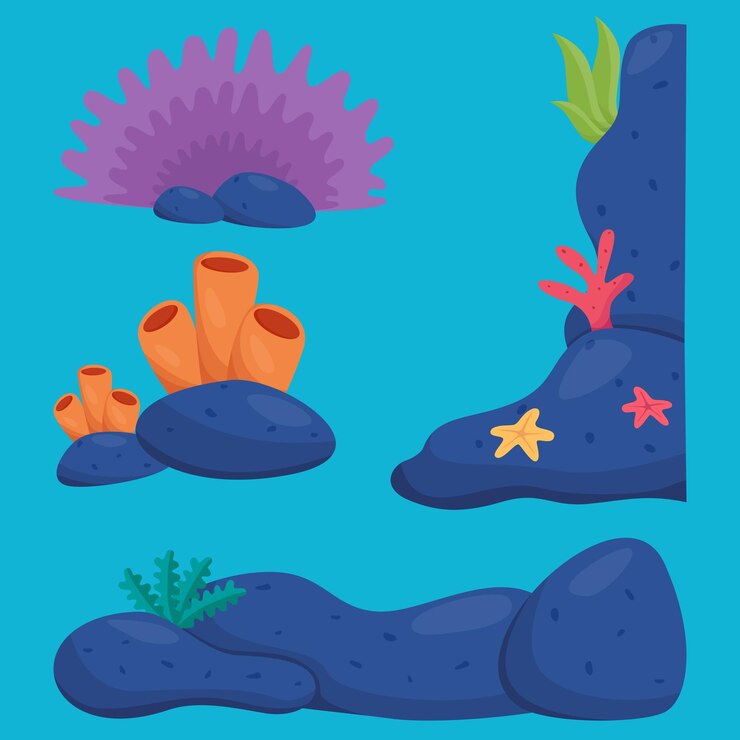 Ilustración colorida del arrecife de coral submarino
