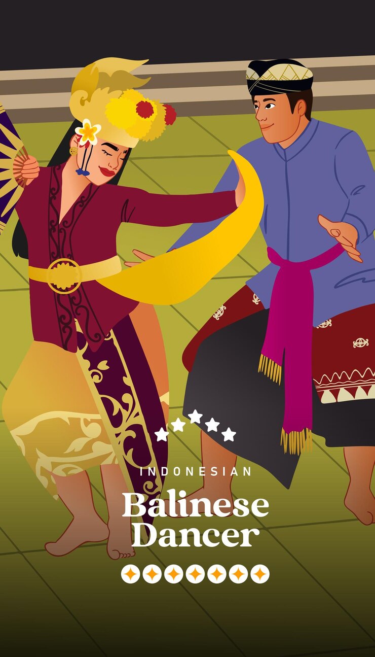 Vector ilustración colorida de bailarina del arte cultural indonesio de bali