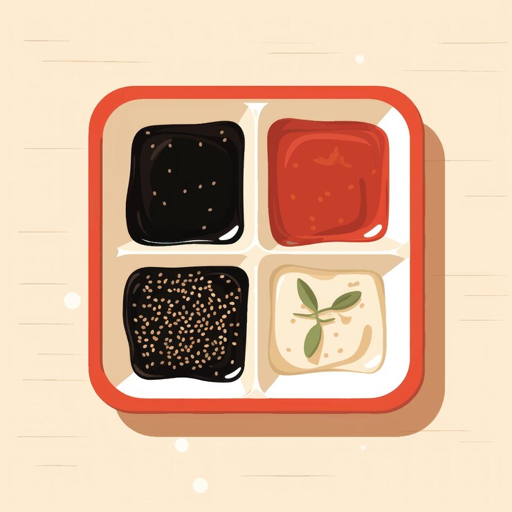 Vector ilustración colorida de la bandeja de condimentos